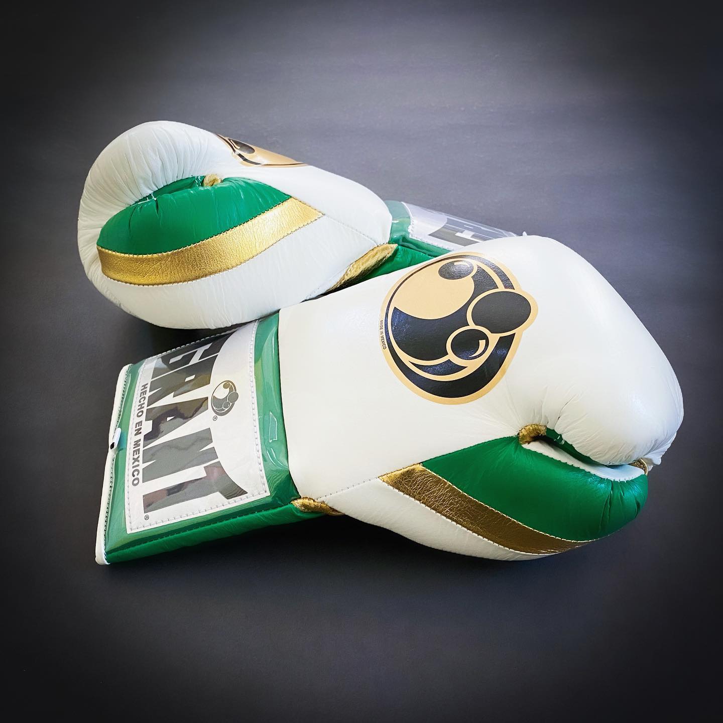 Grant Boxing Gloves White/Green/Gold Durable Leather