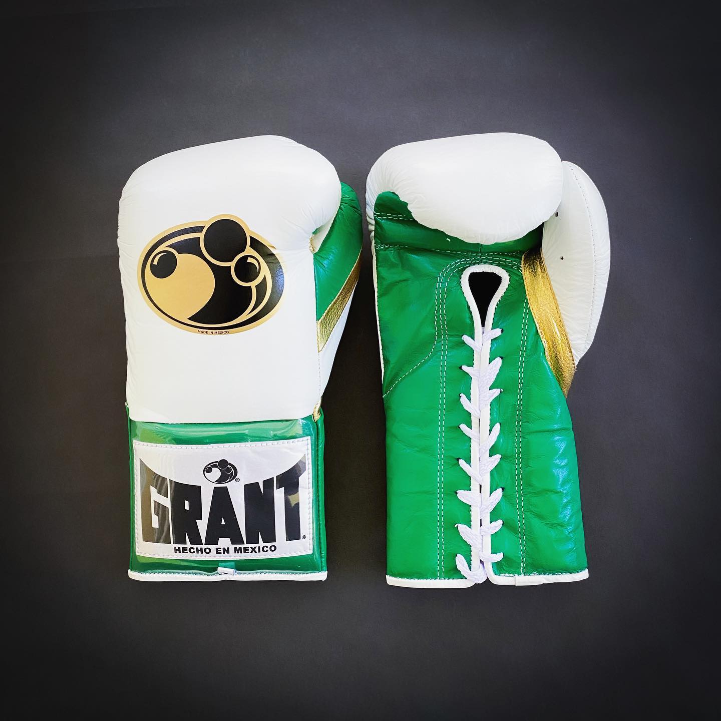 Grant Boxing Gloves White/Green/Gold Durable Leather