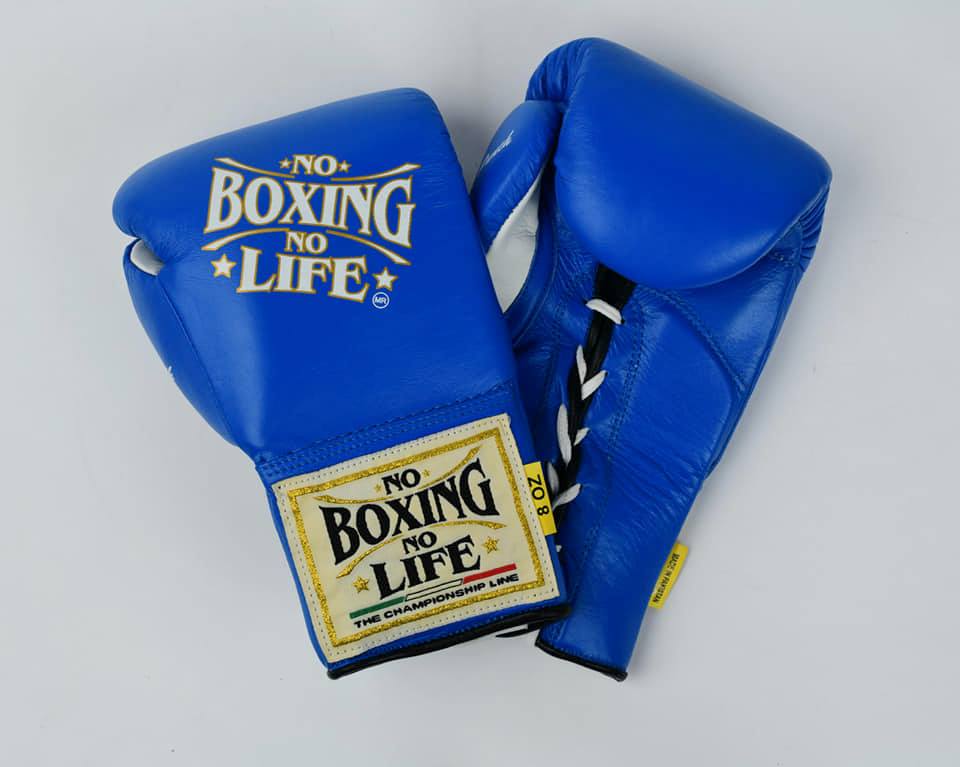 No Boxing No Life Boxing Gloves Blue/White Lace-Up Training