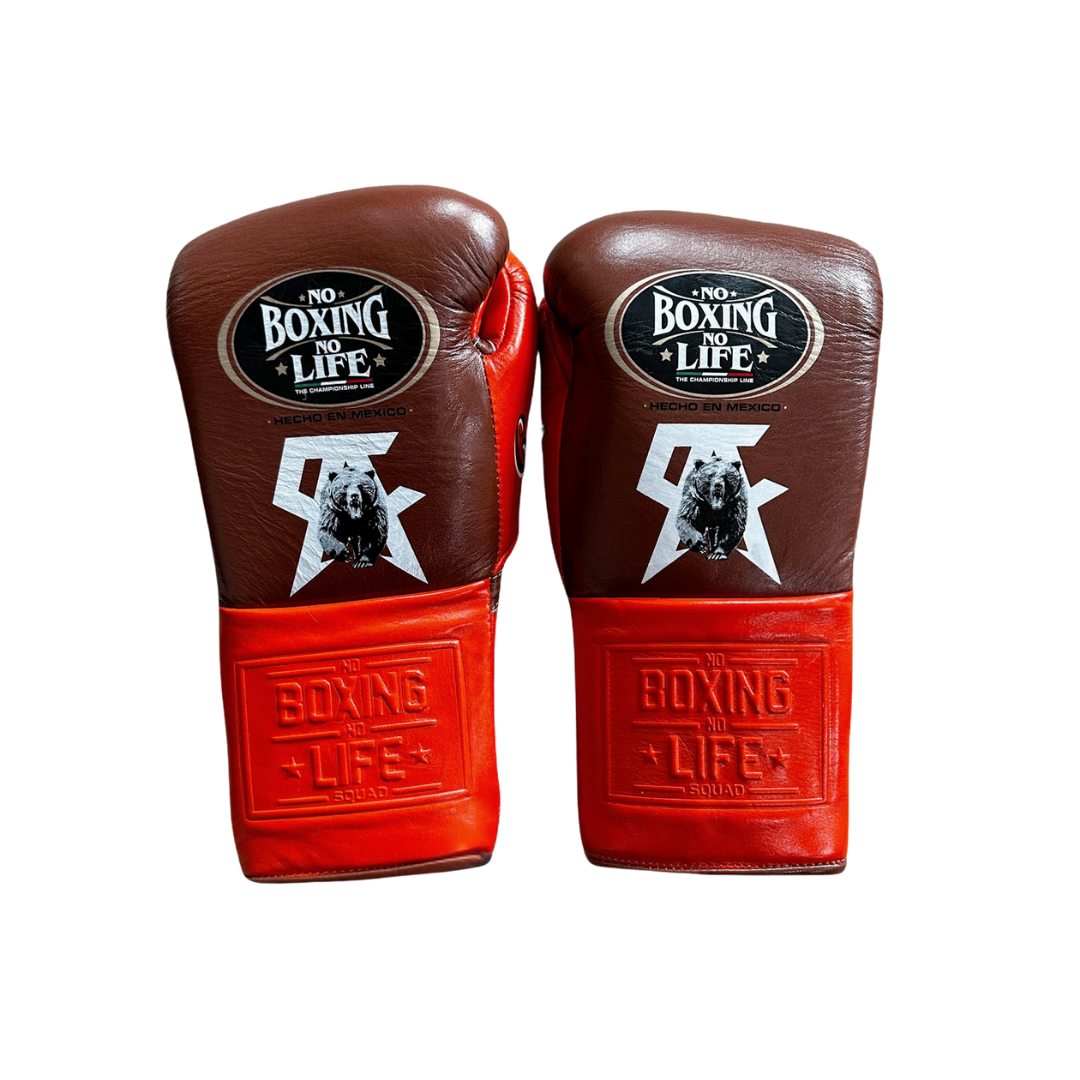 No Boxing No Life Boxing Gloves Brown/Orange Lace-Up 8oz