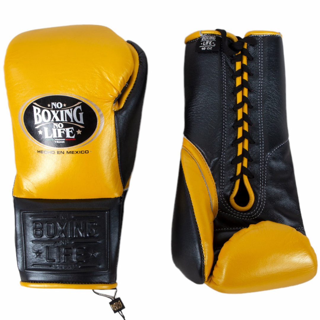No Boxing No Life Boxing Gloves Yellow/Black Secure Fit Leather