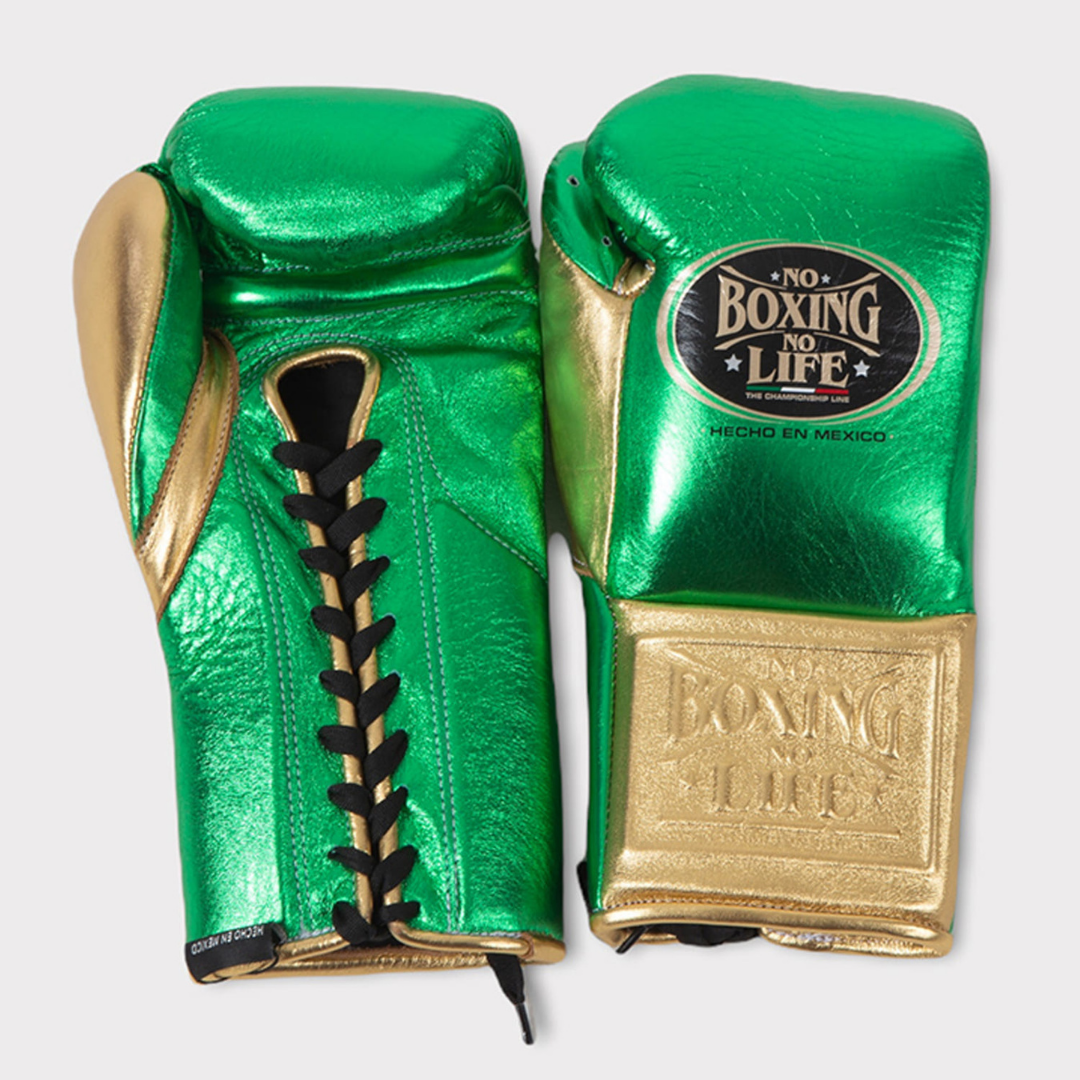No Boxing No Life Green/Gold Professional Training Boxing Gloves | Customizable