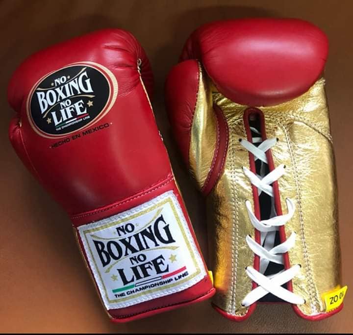 No Boxing No Life Boxing Gloves Red/Gold Leather