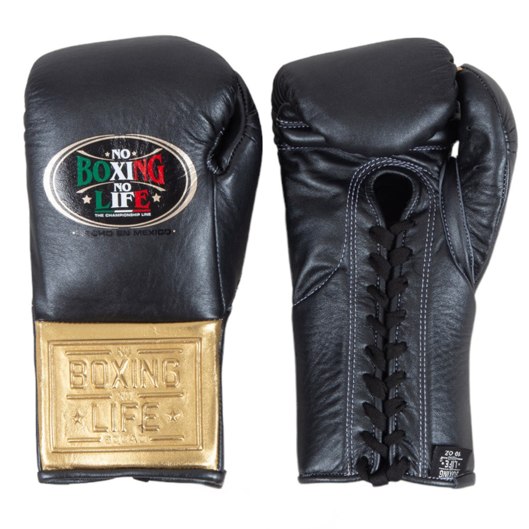 No Boxing No Life Boxing Gloves Black/Gold Durable Leather