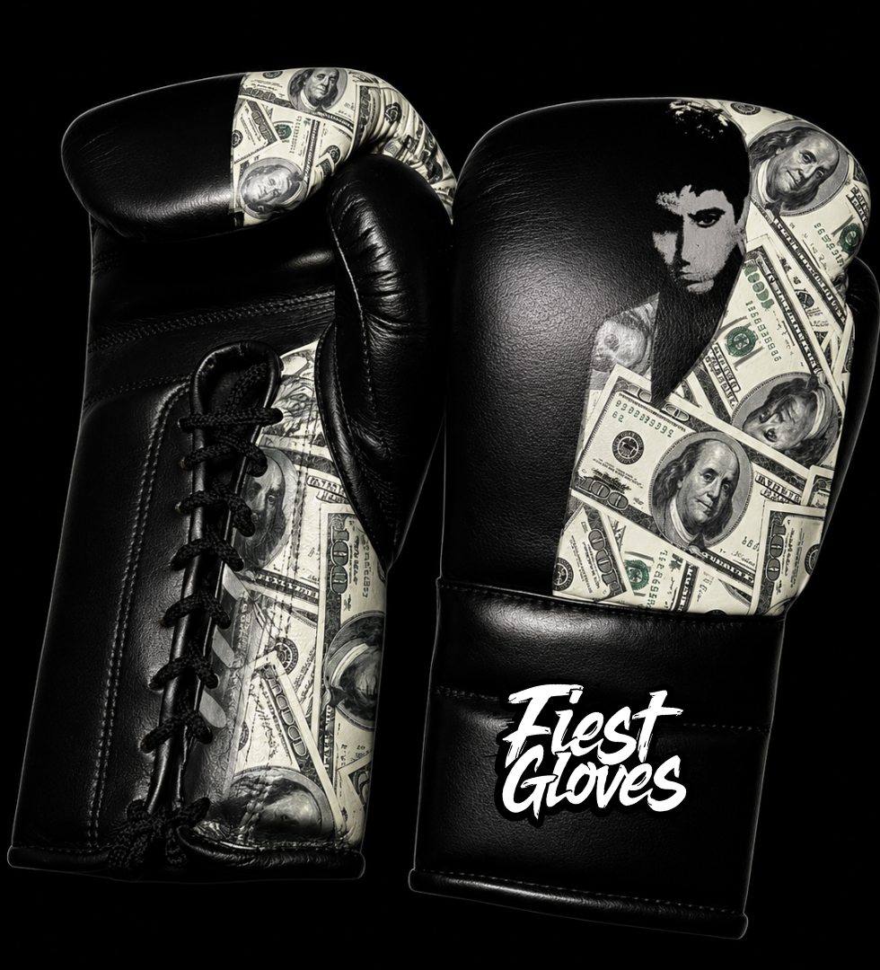 Fiest Winning Style Boxing Gloves Black/White Leather Lace-Up