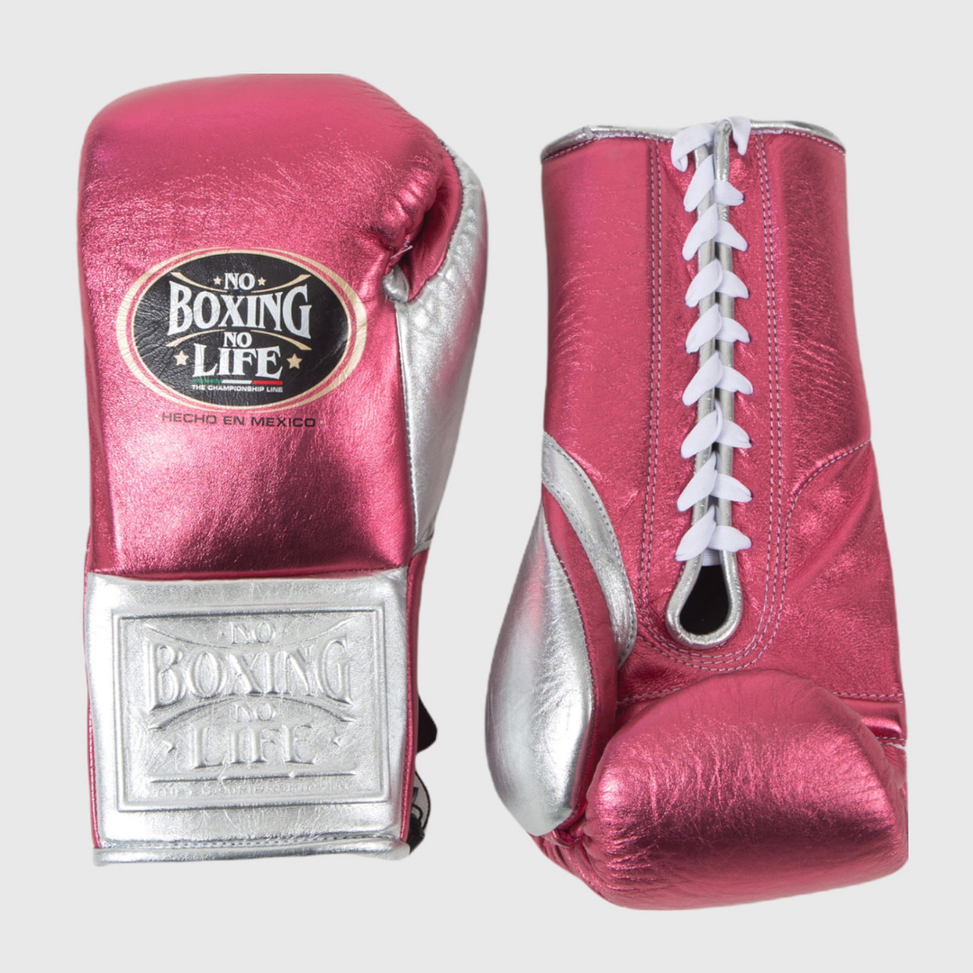 No Boxing No Life Boxing Gloves Pink/Silver Secure Fit Leather