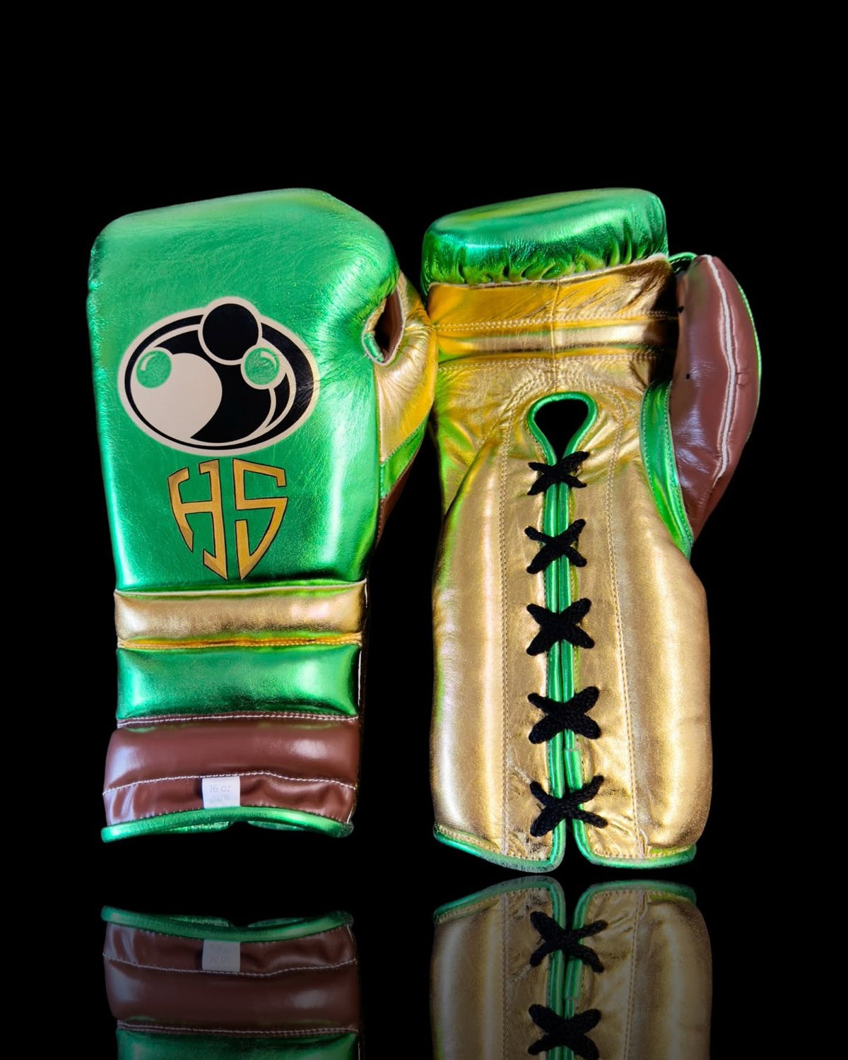 grant boxing gloves green/gold/brown front view premium fight gloves for athletes