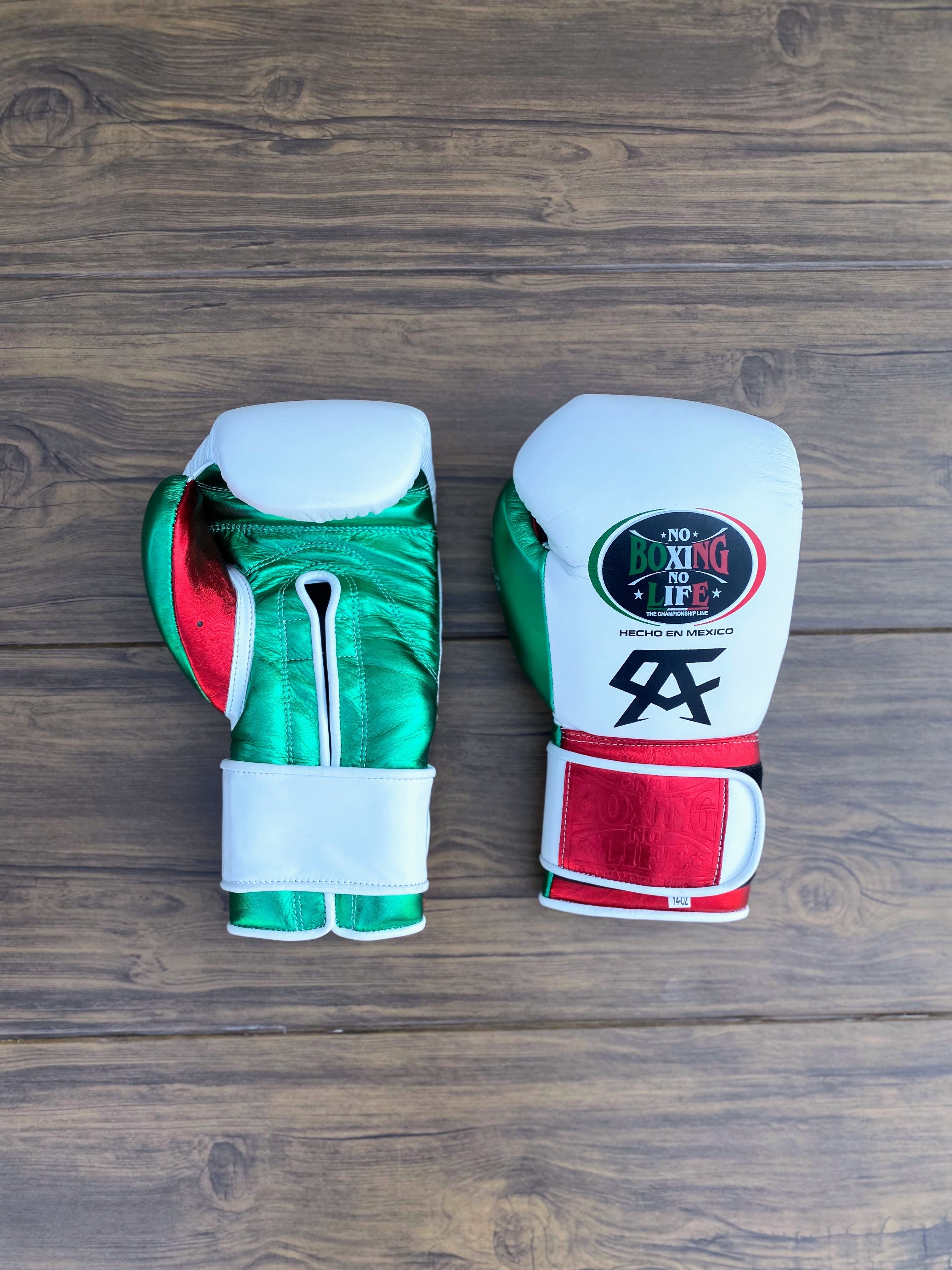 No Boxing No Life Boxing Gloves White/Red/Green Leather