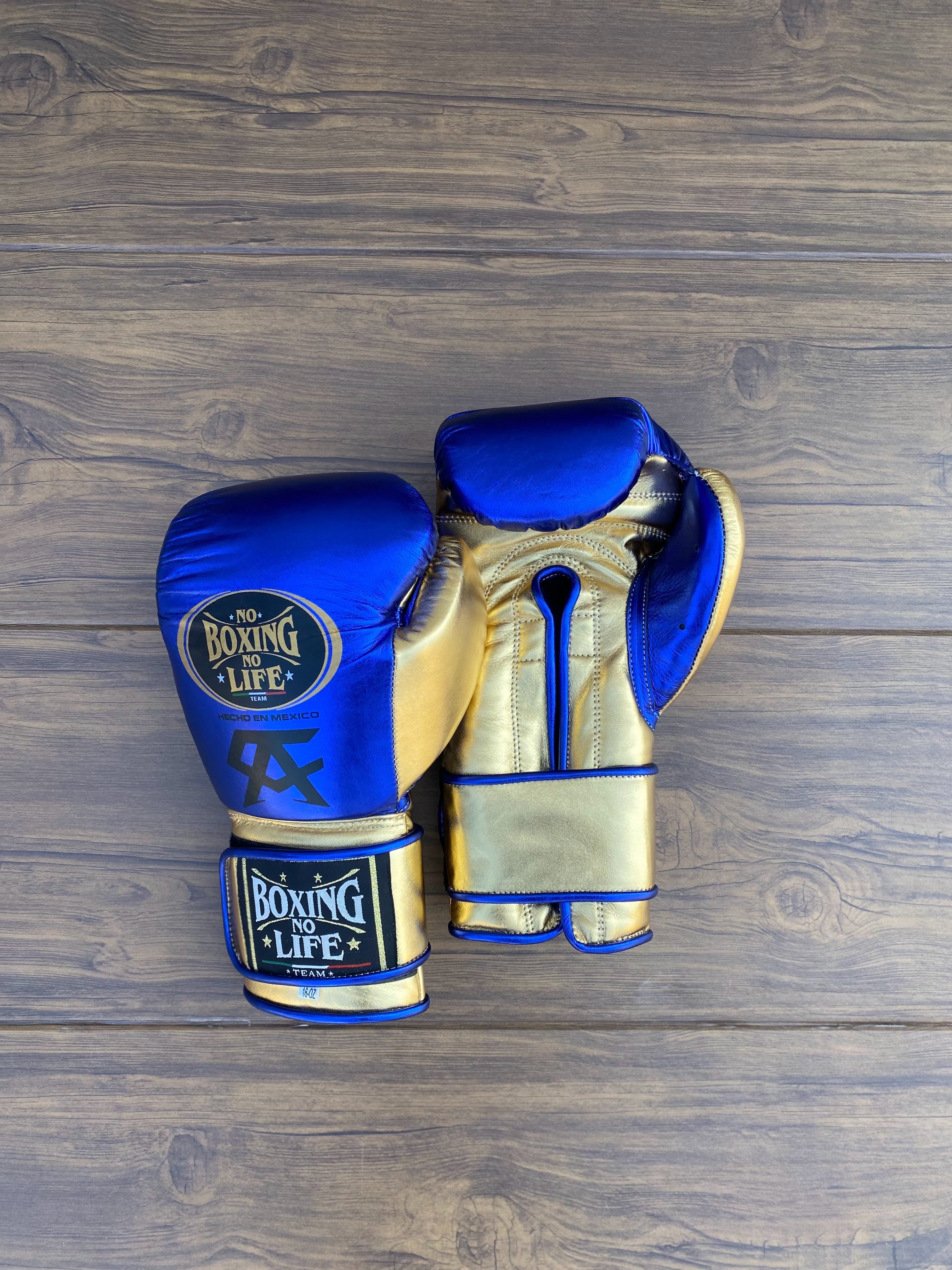 No Boxing No Life Boxing Gloves Blue/Gold/Black Durable Leather