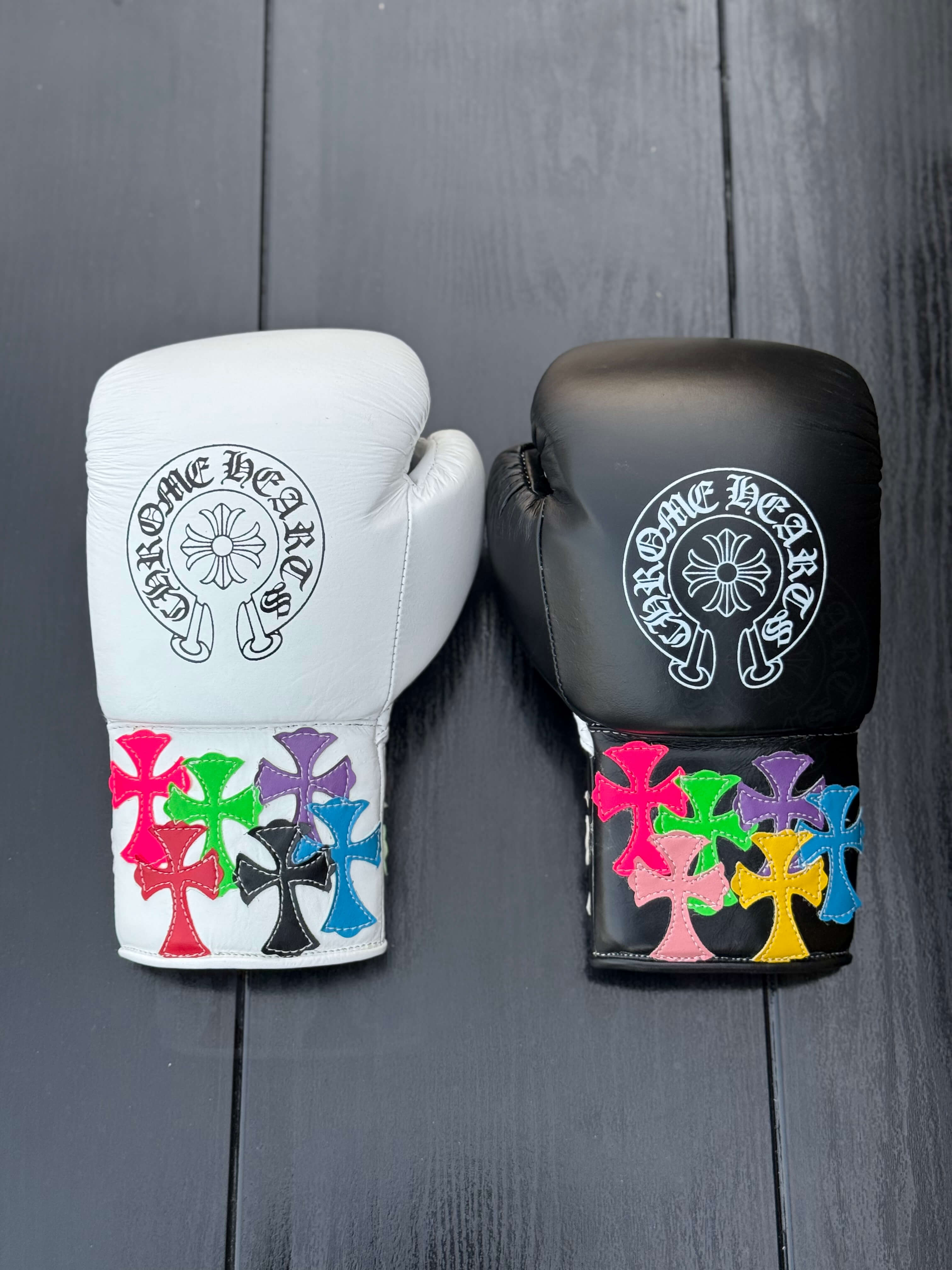 Winning Boxing Gloves White/Black – Chrome Heart Style Lace-Up