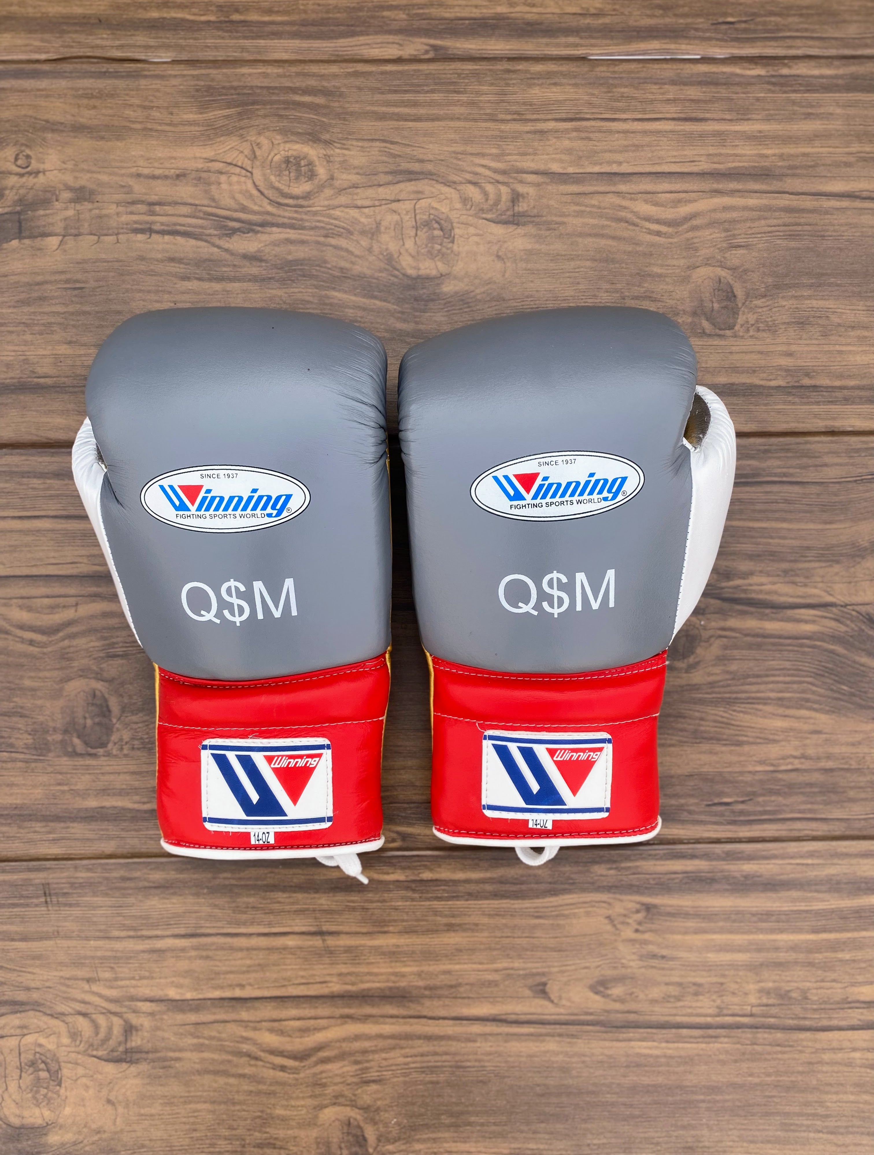 Winning Boxing Gloves Grey/Red/Gold/White Durable Leather