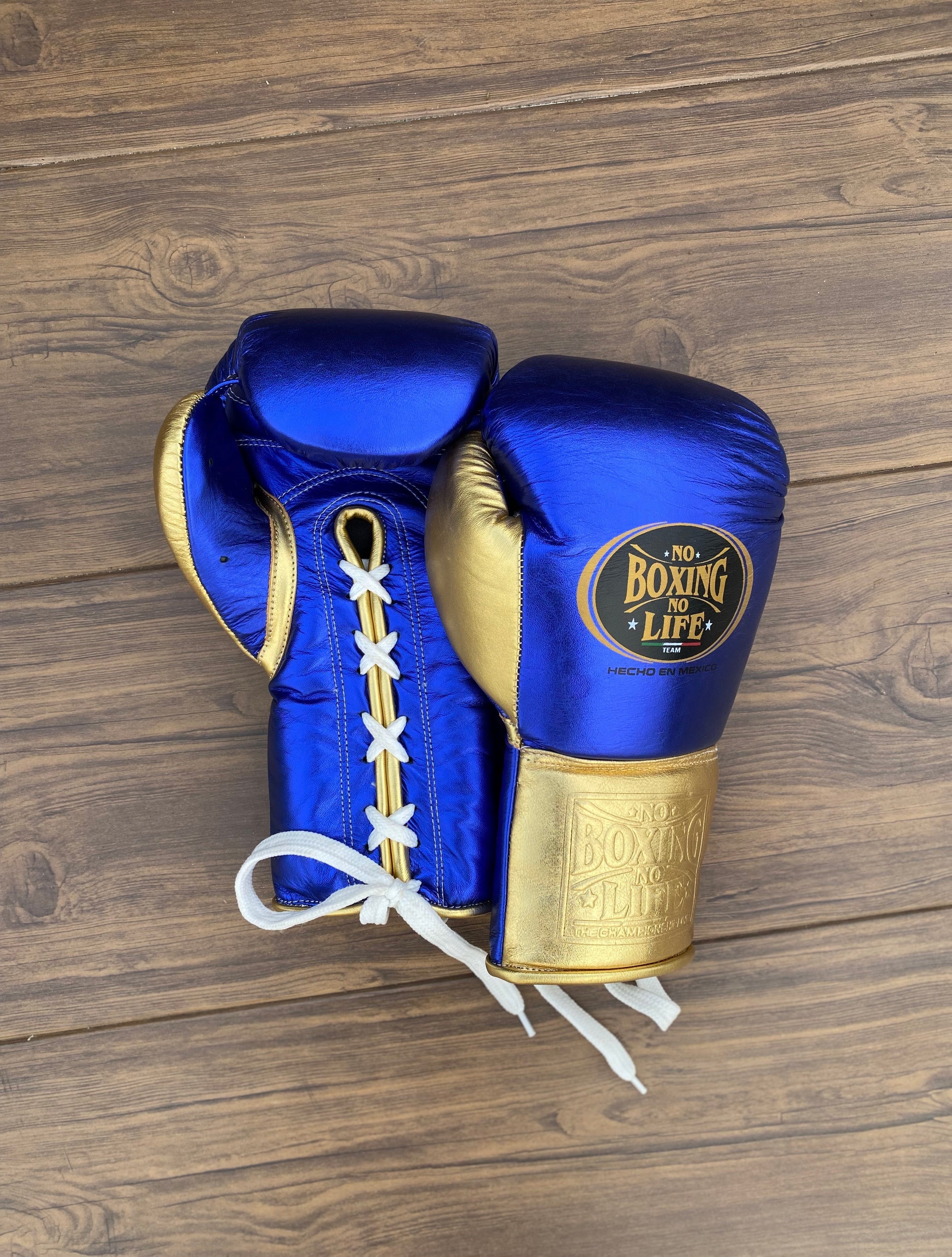 No Boxing No Life Boxing Gloves Blue/Gold Leather