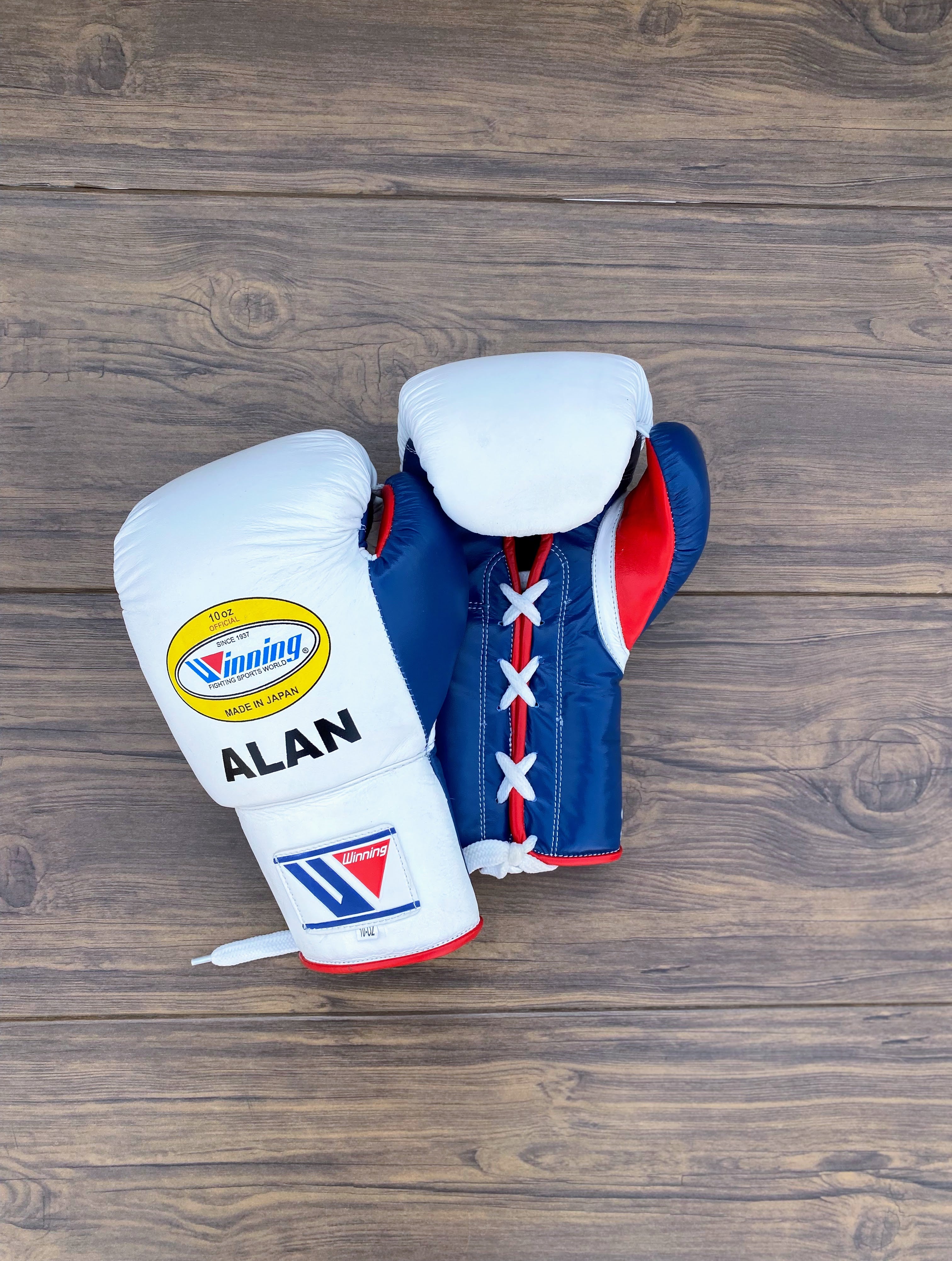 Winning Boxing Gloves White/Blue/Red Durable Leather