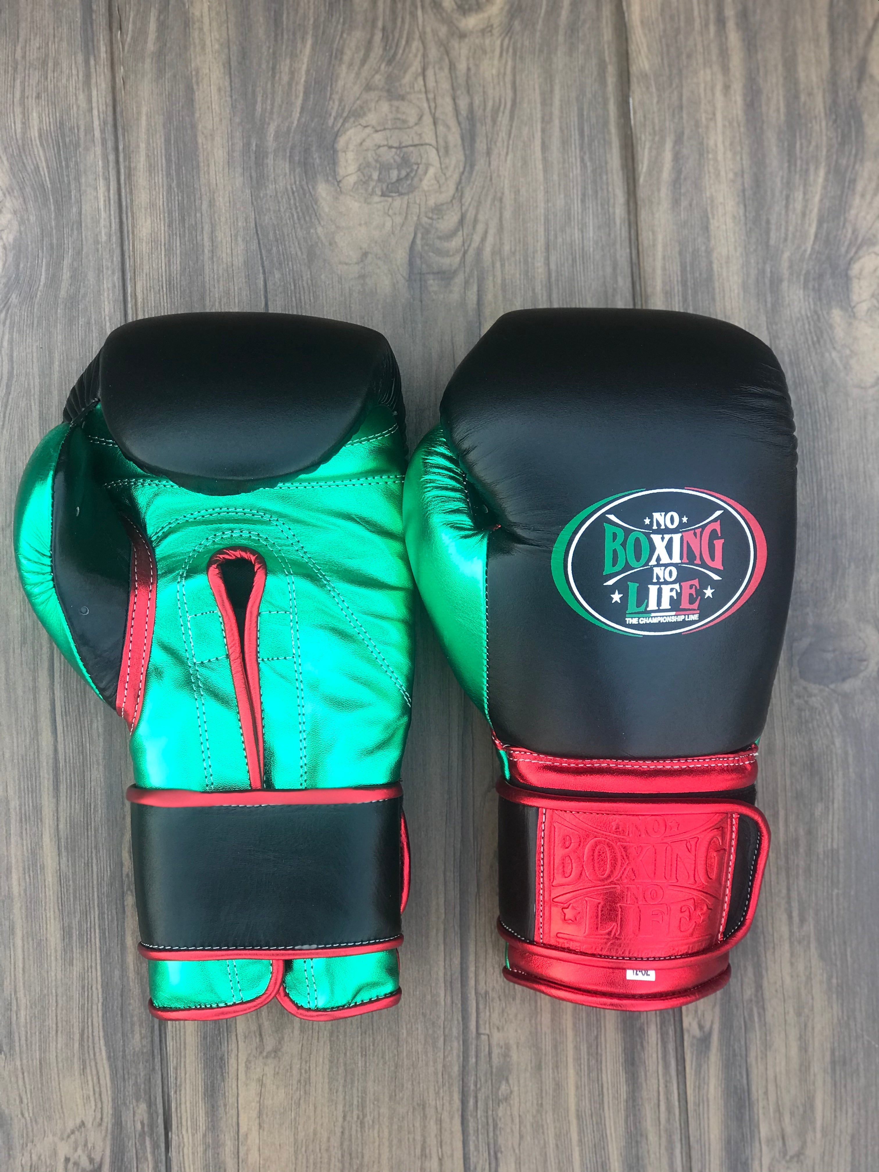 No Boxing No Life Boxing Gloves Black/Red/Green Velcro Training
