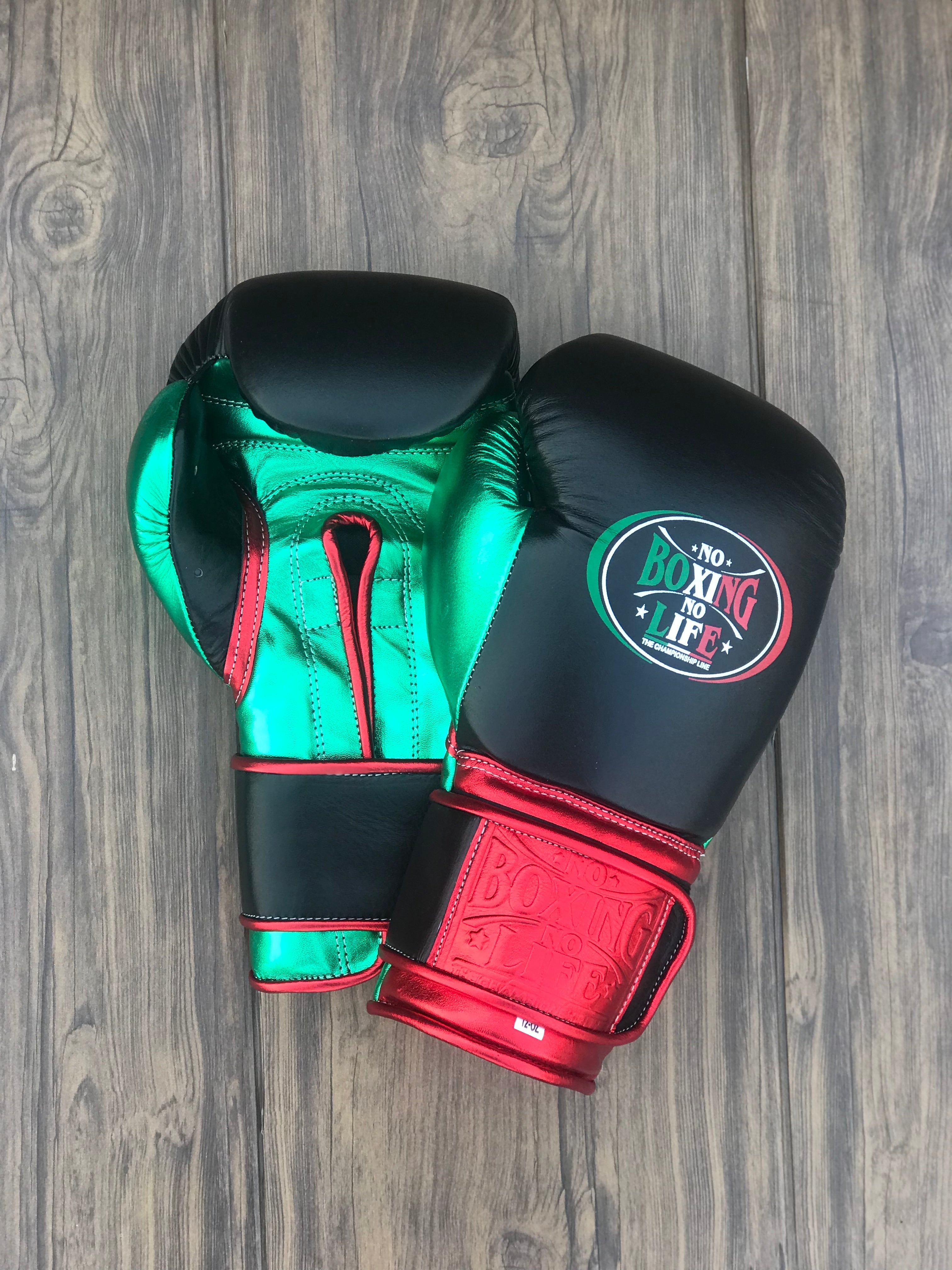 No Boxing No Life Boxing Gloves Black/Red/Green Velcro Training