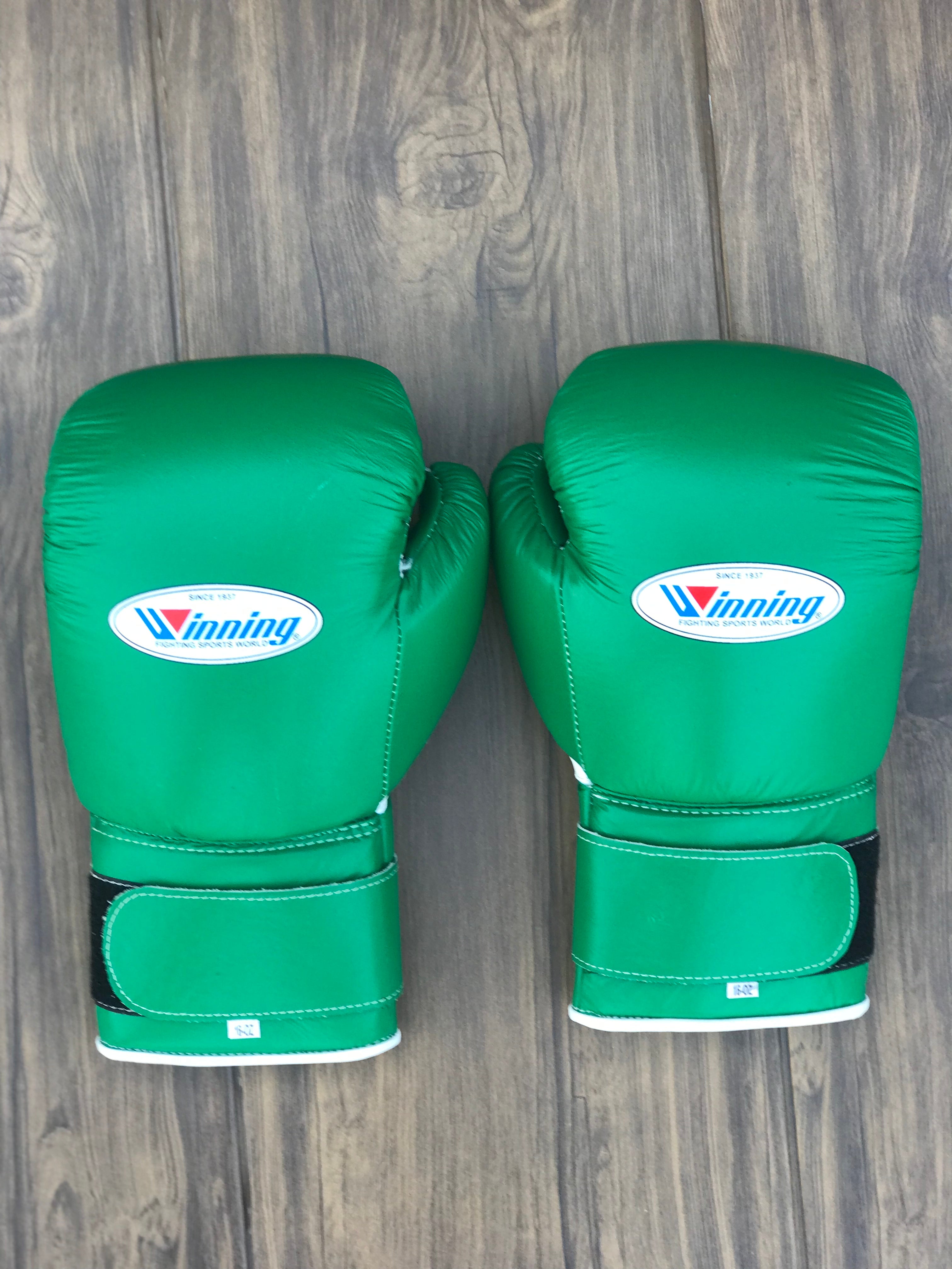 Winning Boxing Gloves Green Velcro Training