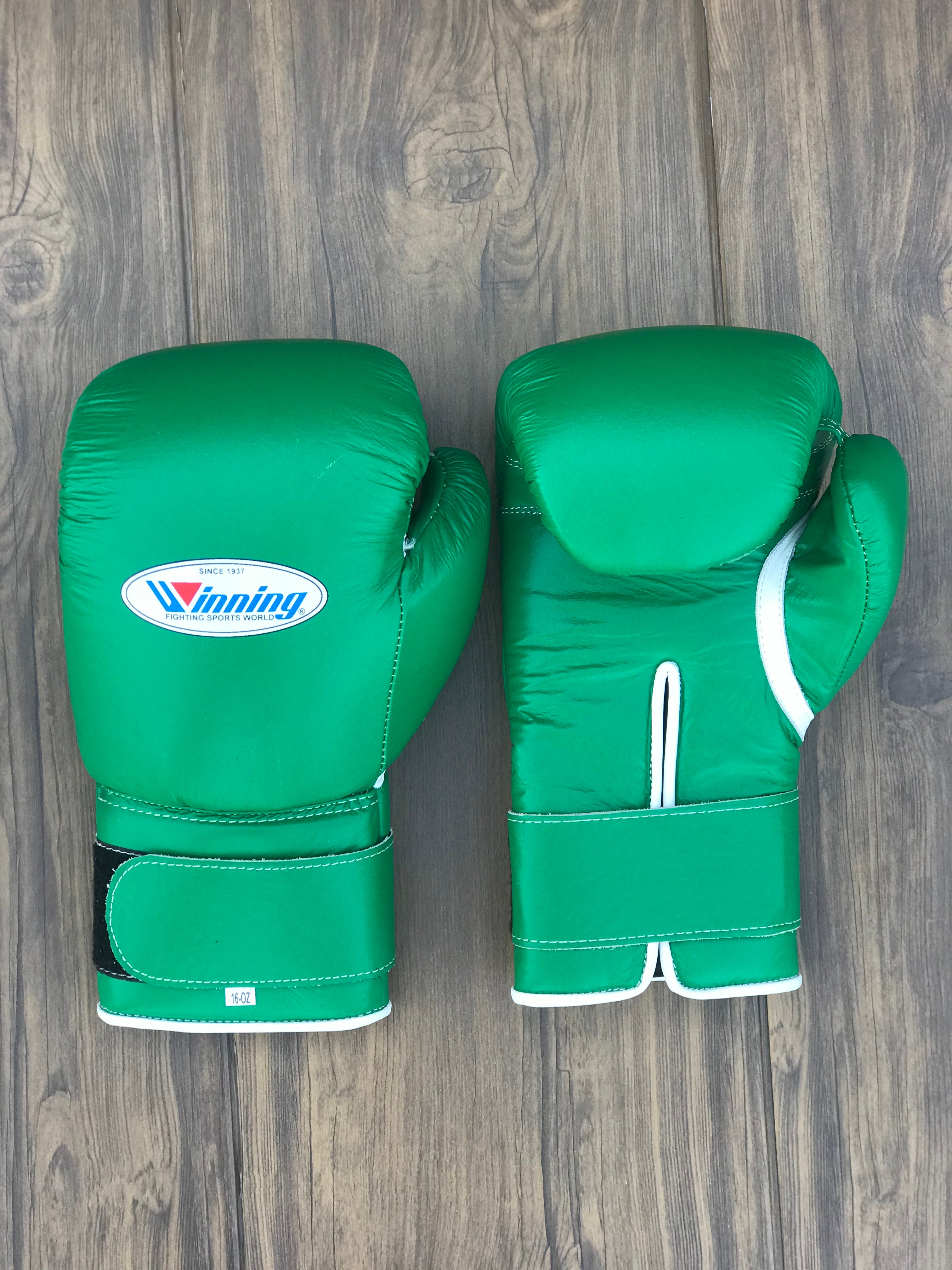 Winning Boxing Gloves Green Velcro Training