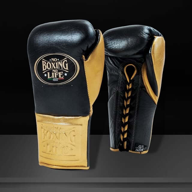 No Boxing No Life Gloves Black/Gold Leather Training Gloves for Heavy Training