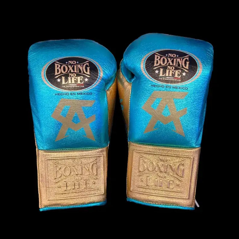 No Boxing No Life Gloves Blue/Gold Lace Up Gloves for Workout Sessions