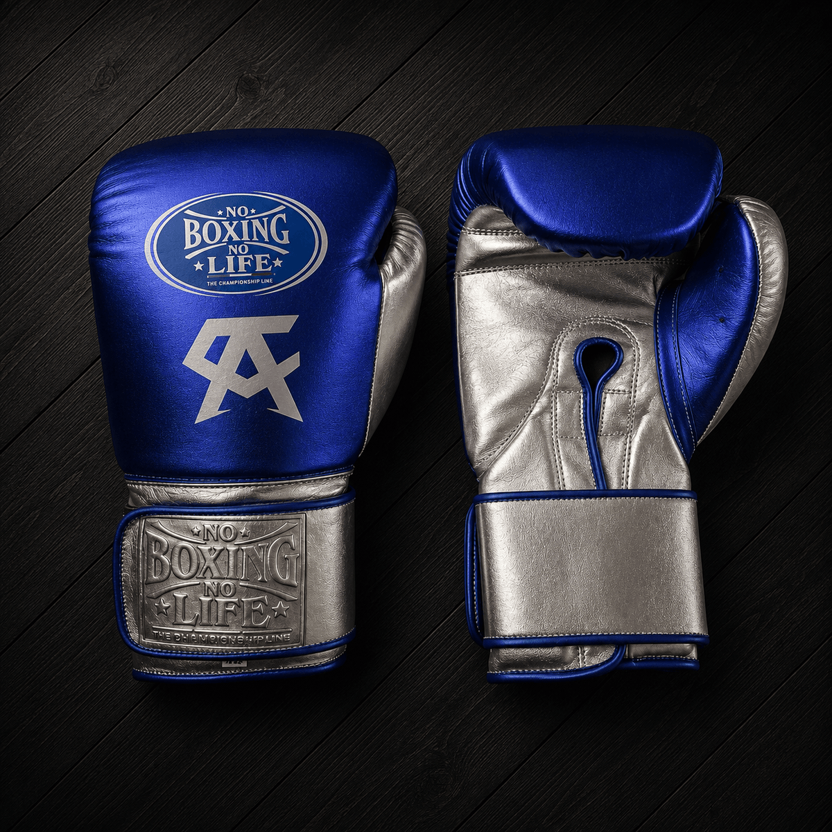 No Boxing No Life Gloves Blue/Silver Leather Gloves for Intense Sessions