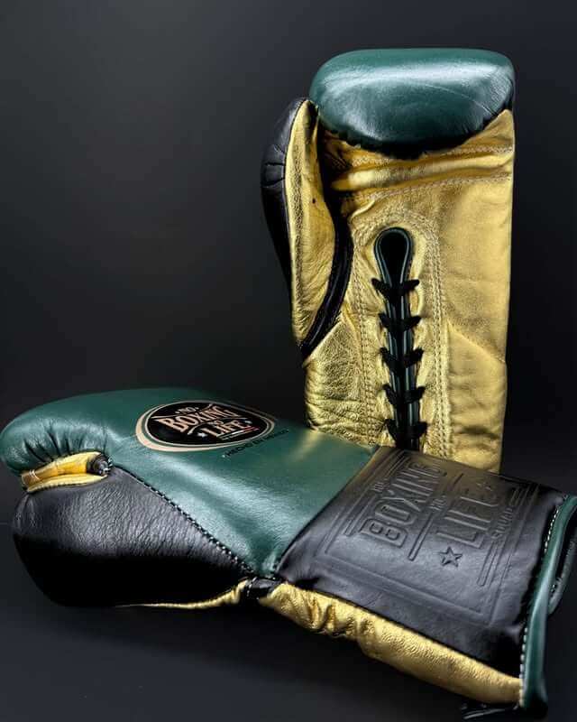 No Boxing No Life Gloves Green/Black/Gold Padded Leather Gloves for Heavy Bag Work