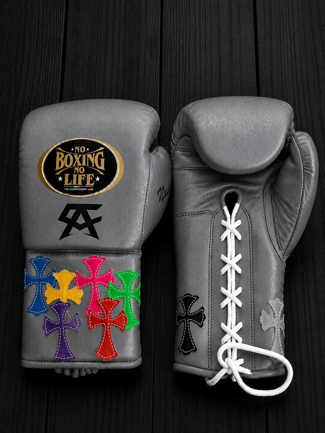 No Boxing No Life Boxing Gloves Grey Lace-Up Training