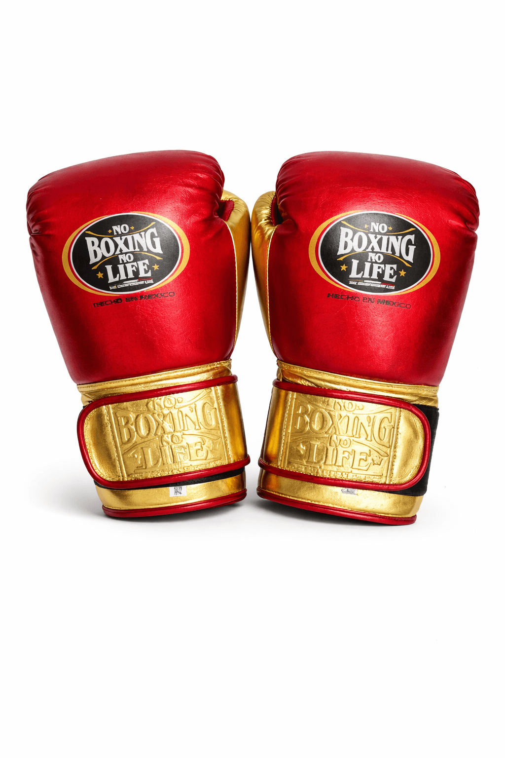 No Boxing No Life Gloves Red/Gold Curved Leather Gloves for MMA Training Back View