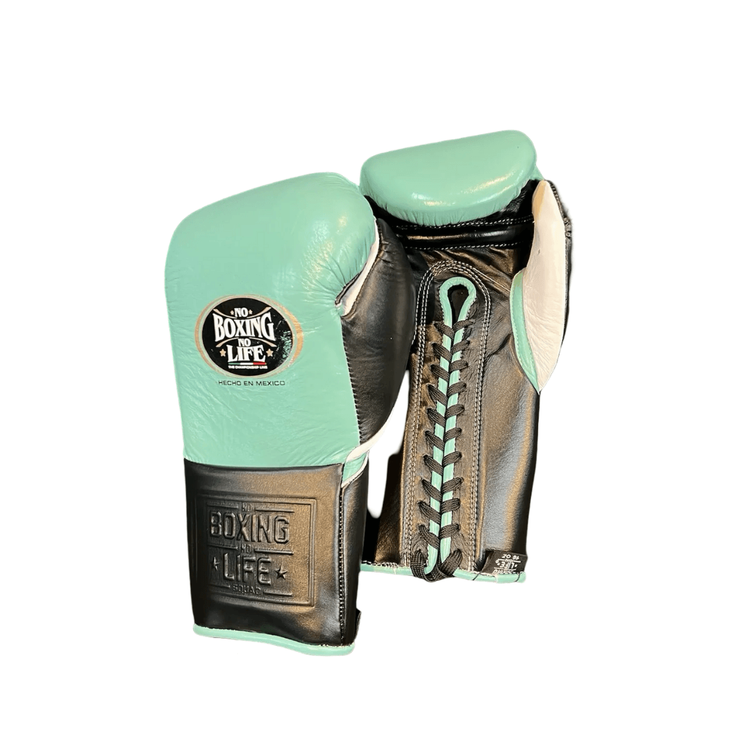 No Boxing No Life Gloves Teal/Black/White Leather Training Gloves for Boxing