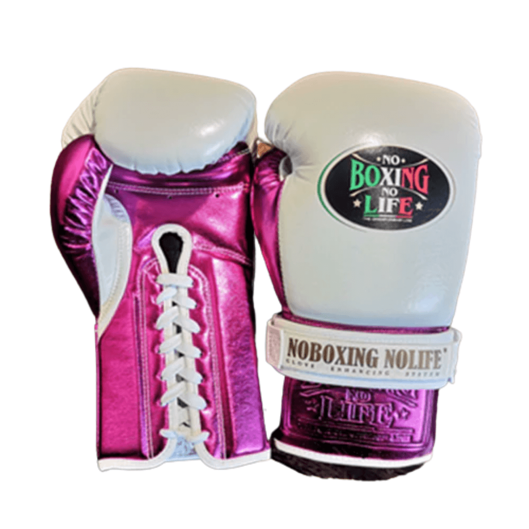 No Boxing No Life Gloves White/Pink Leather Gloves for Pad Work