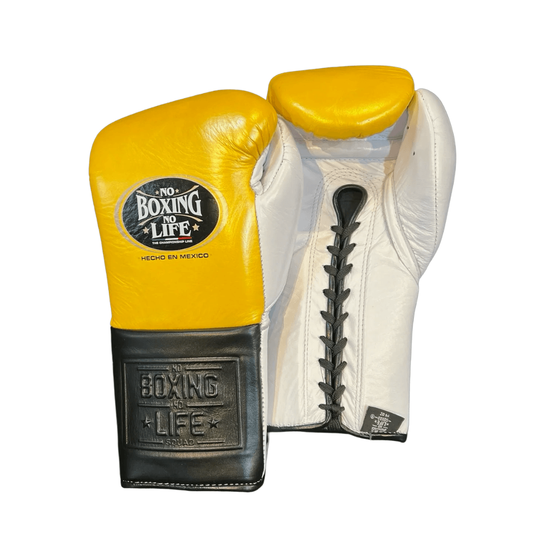No Boxing No Life Gloves Yellow/White/Black Leather Training Gloves for Sparring