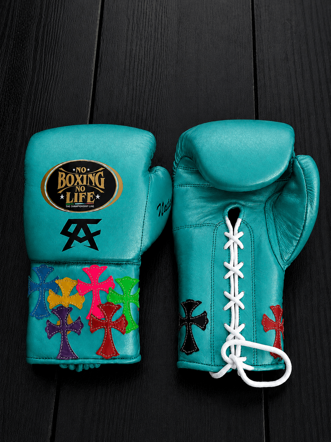 No Boxing No Life Boxing Gloves Teal Durable Leather