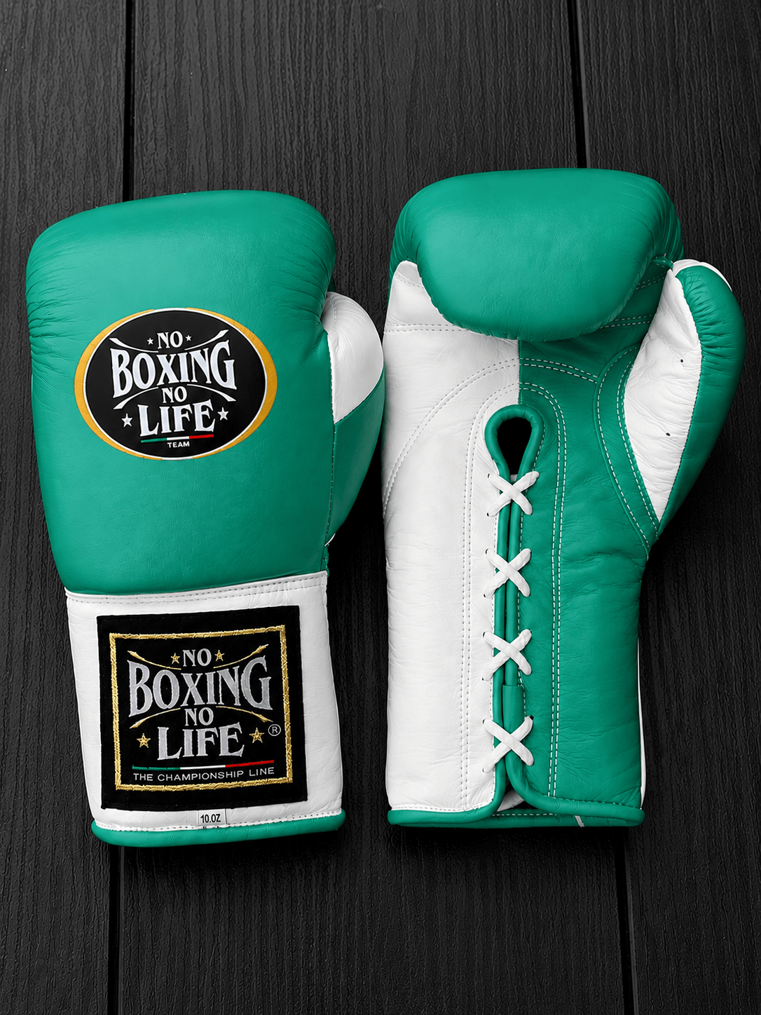 No Boxing No Life Boxing Gloves Green/White Lace-Up 16oz