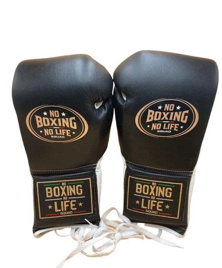 No Boxing No Life Gloves Black/White Leather Training Gloves for Heavy Training