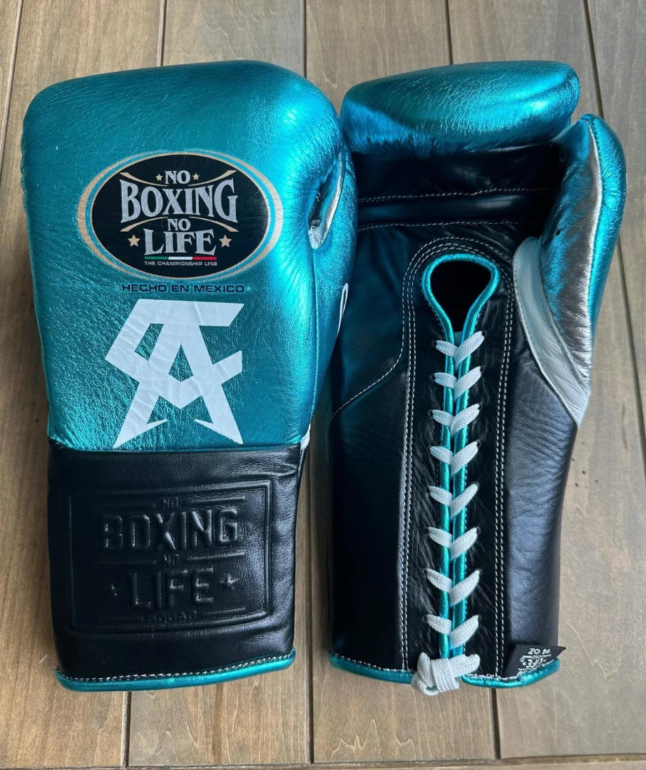 No Boxing No Life Gloves Blue/Black/Silver Curved Leather Gloves for Sparring