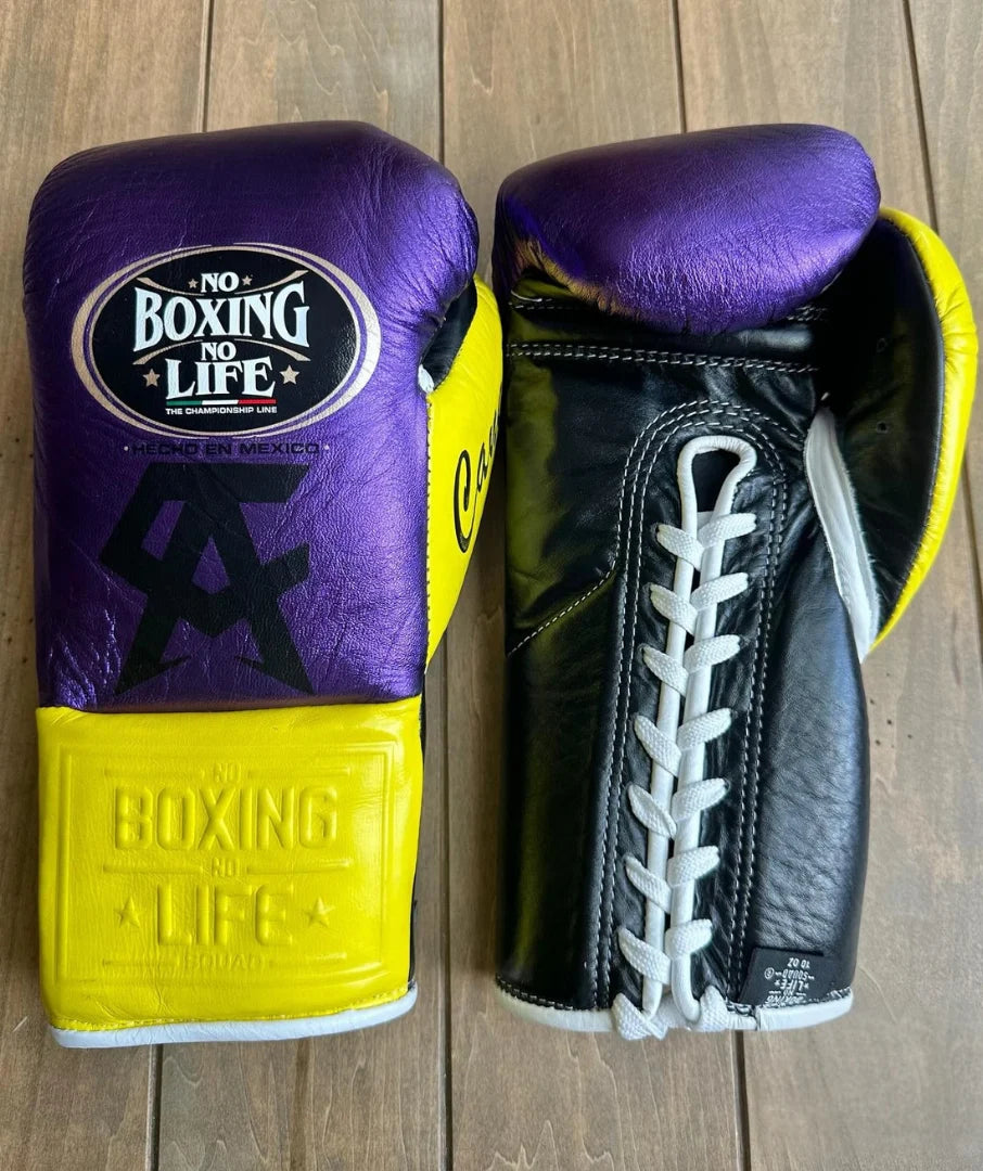No Boxing No Life Gloves Purple/Black/Yellow Leather Gloves for Daily Workout