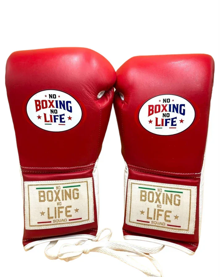 No Boxing No Life Gloves Red/White Leather Training Gloves for Heavy Training