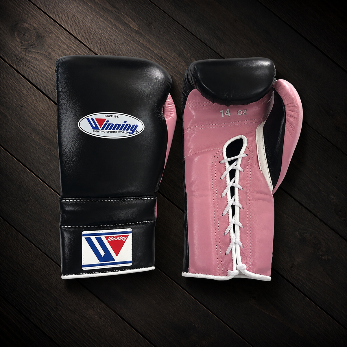 Winning Boxing Gloves Black/Pink Leather Boxing Gloves with Hand Wraps