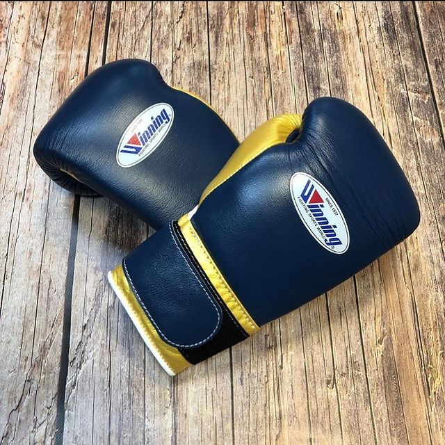Winning Boxing Gloves Dark-Blue/Gold Leather Gloves for Fighting Practice