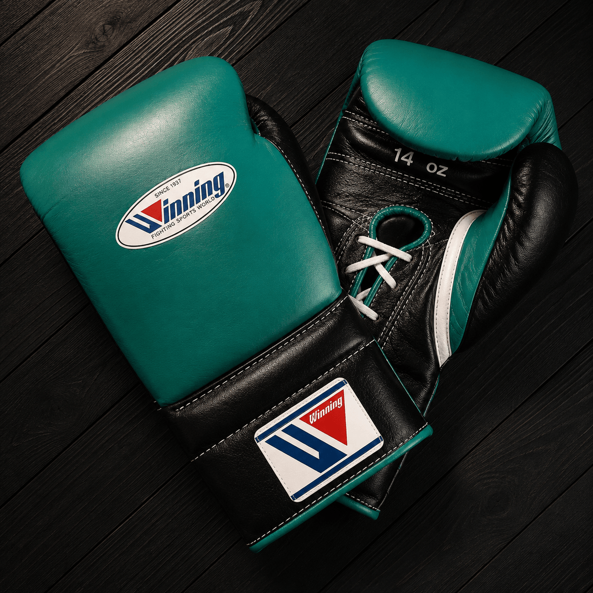 Winning Boxing Gloves Green/Black Padded Leather Gloves for Heavy Bag Work