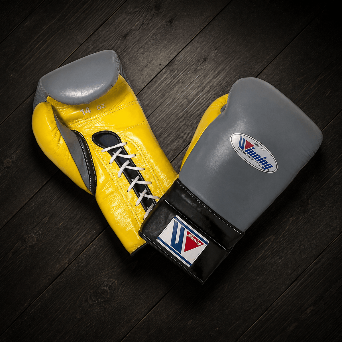 Winning Boxing Gloves Grey/Yellow/Black Training Gloves with Secure Wrist Strap
