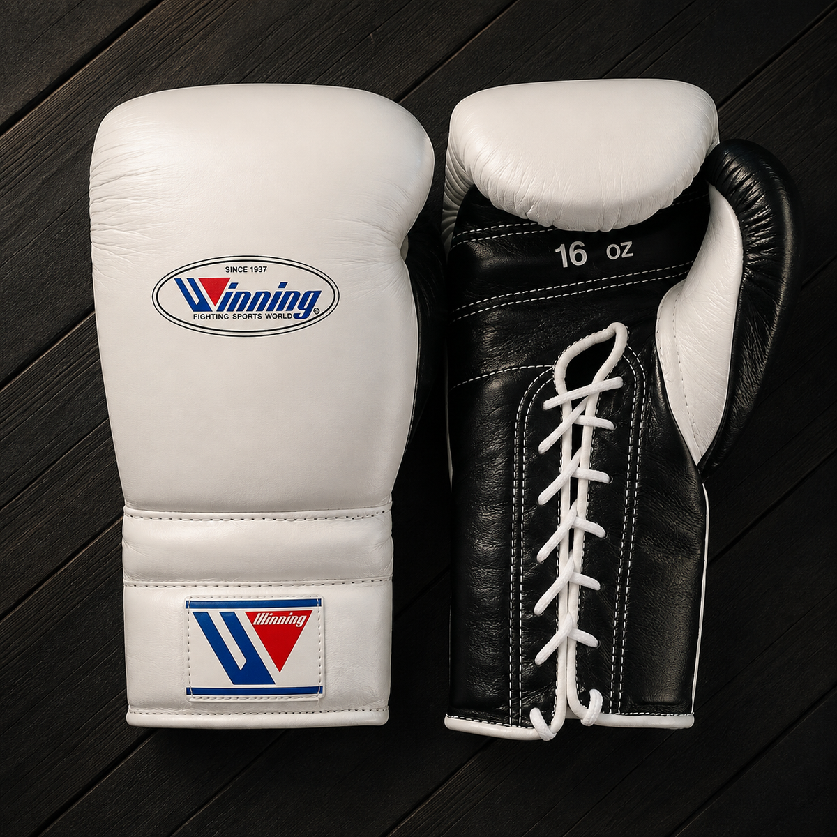 Winning Boxing Gloves White/Black Curved Leather Gloves for MMA Training