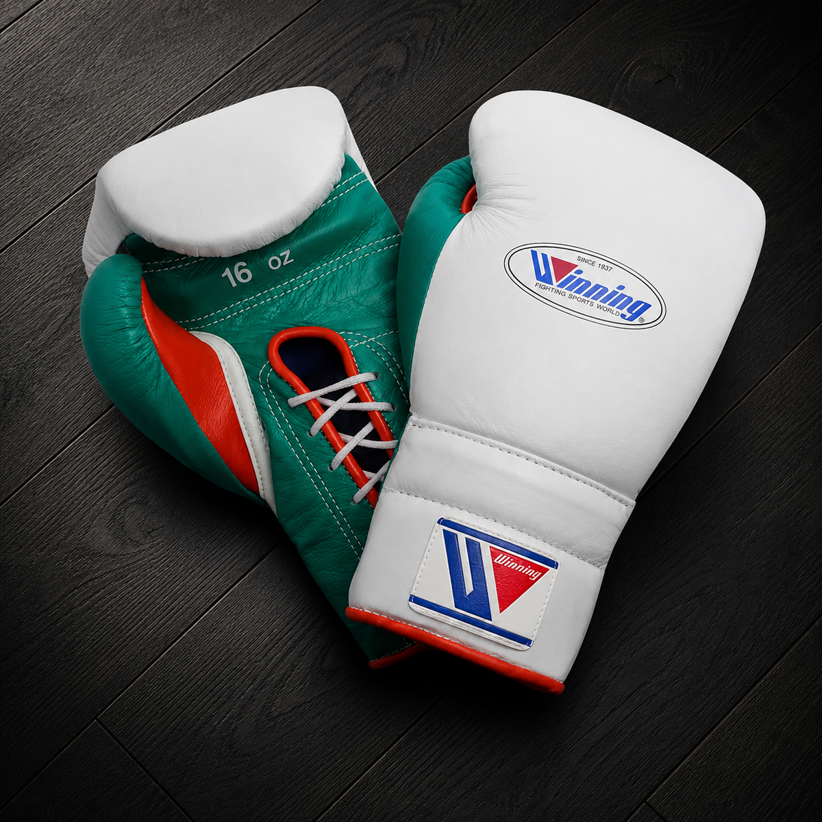 Winning Boxing Gloves White/Green/Orange Curved Leather Gloves for Sparring