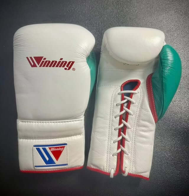 Winning Boxing Gloves White/Green/Red Leather Training Gloves for Sparring