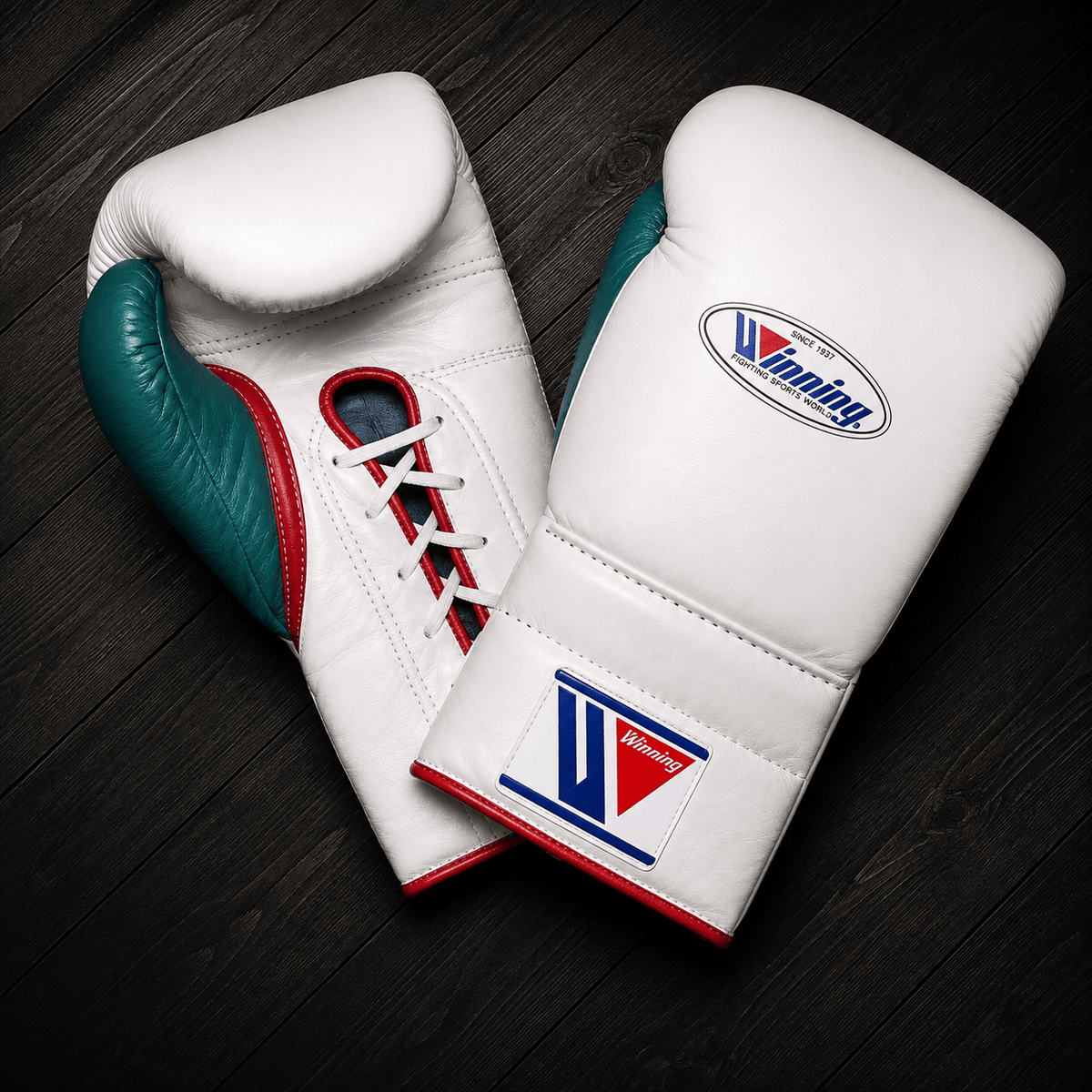 Winning Boxing Gloves White/Green/Red Leather Gloves for Intense Sessions