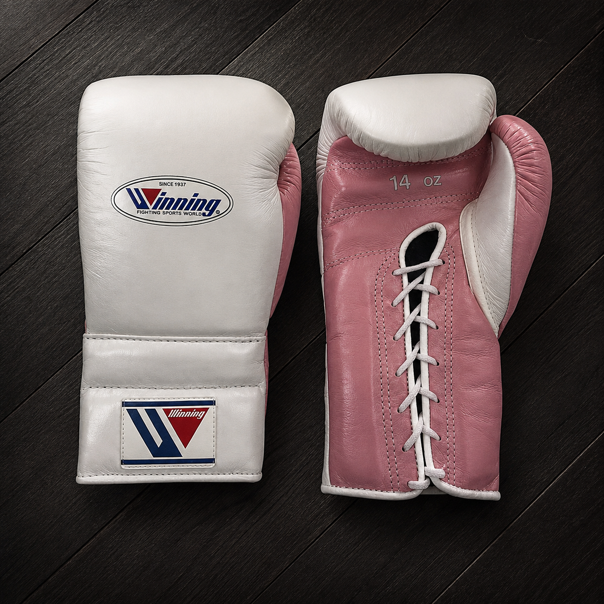 Winning Boxing Gloves White/Pink Lace Up Leather Gloves for Training