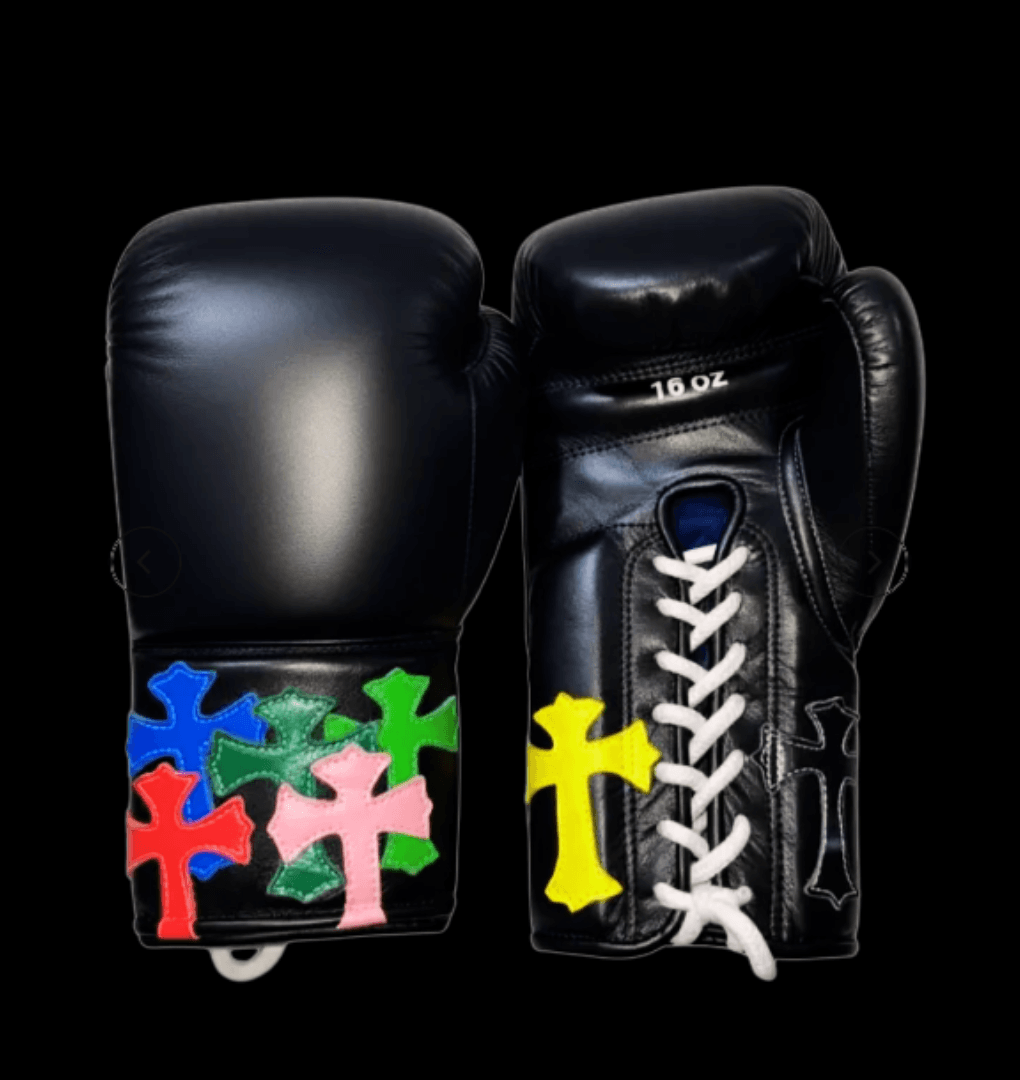 Winning Boxing Gloves Black/Multi Chrome Heart Leather Gloves for Pad Work