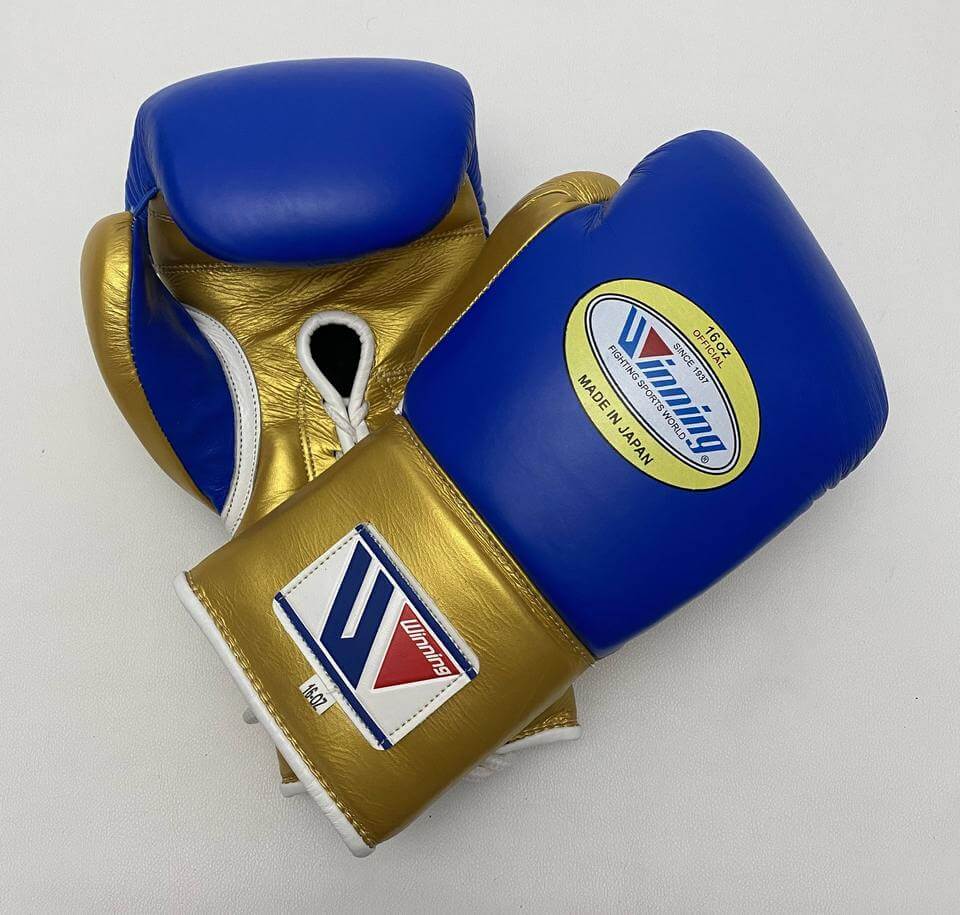 Winning Boxing Gloves Blue/Gold Lace Up Gloves for Workout Sessions