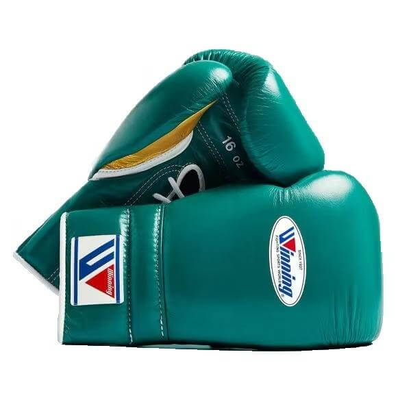 Winning Boxing Gloves Green/Gold Padded Leather Gloves for Muay Thai