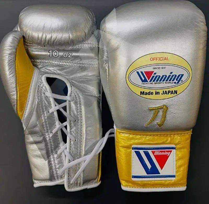 Winning Boxing Gloves Silver/Gold Training Gloves with Secure Wrist Strap