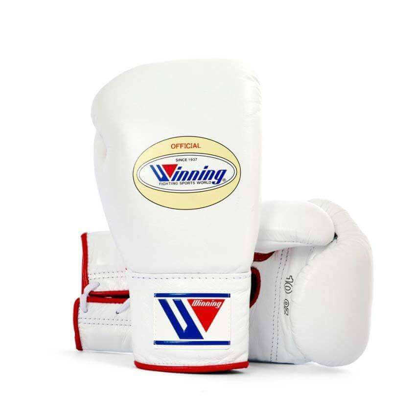 Winning Boxing Gloves White/Red Padded Leather Training Gloves
